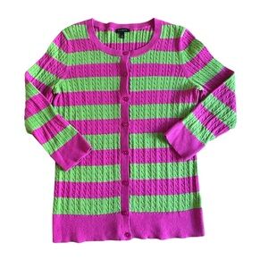 Talbots Pink and Green Striped Cardigan Sweater Bold Stripes Women's Sma…